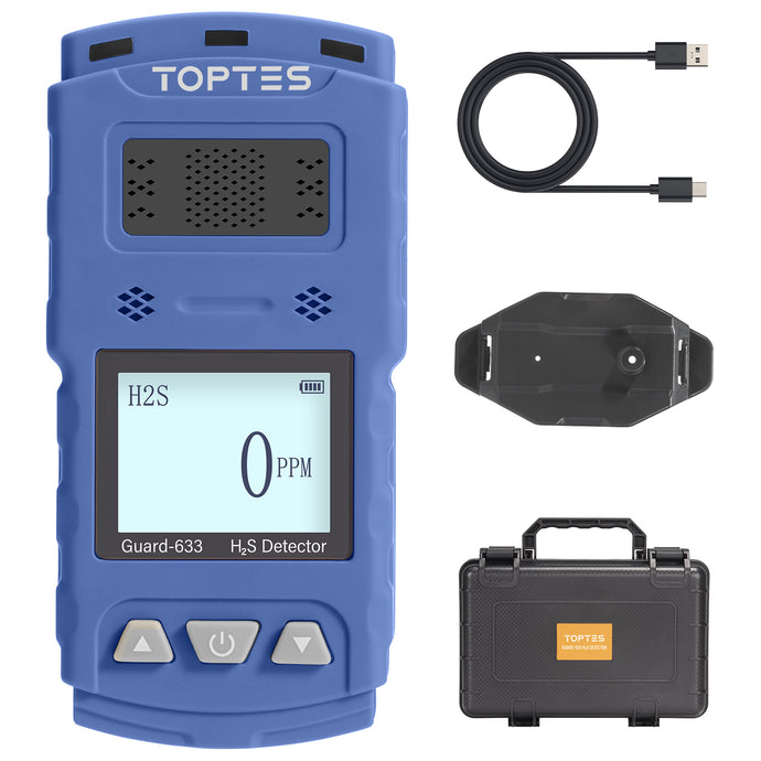 TOPTES Guard-633 H2S Detector, H2S Monitor Clip On with Precise Gas Sensor, 0.5S Fast Response, 7-Day Battery Life, Low Battery Alert, Adjustable alarm range, 3 Alarm Modes, Explosion-Proof Safety